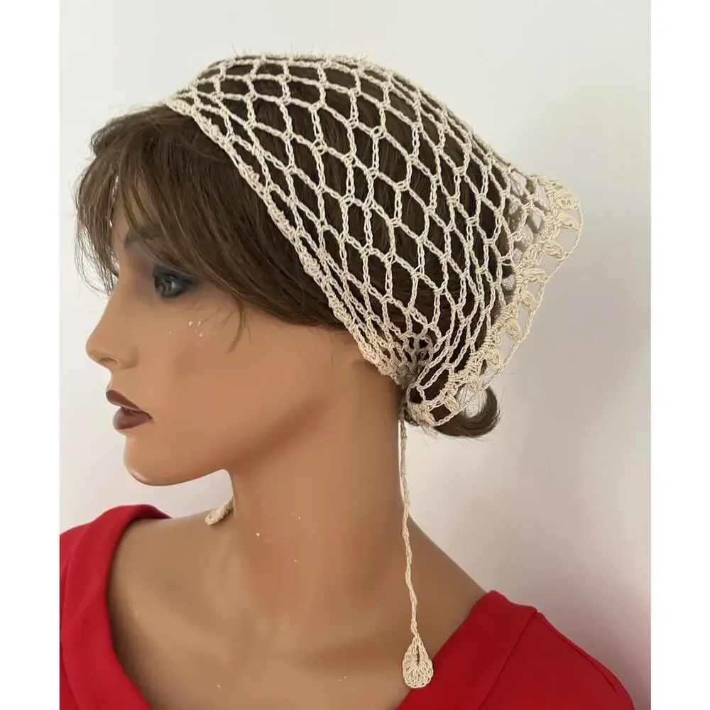 Handmade Crochet Hair Snood | Vintage Boho Hair Net | Cream Crochet Head Cover